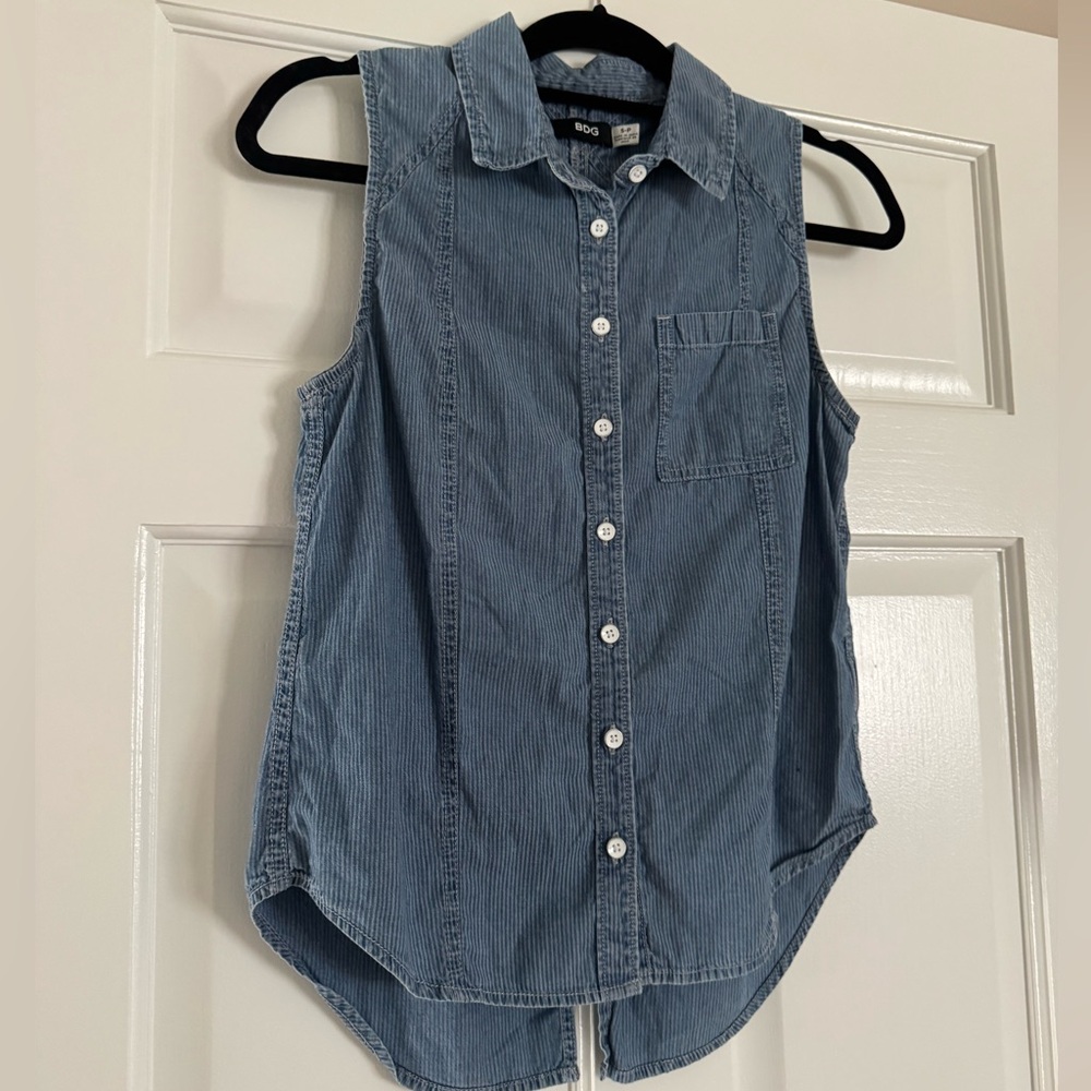 BDG Light Blue Denim-Like Vest Button Down Top